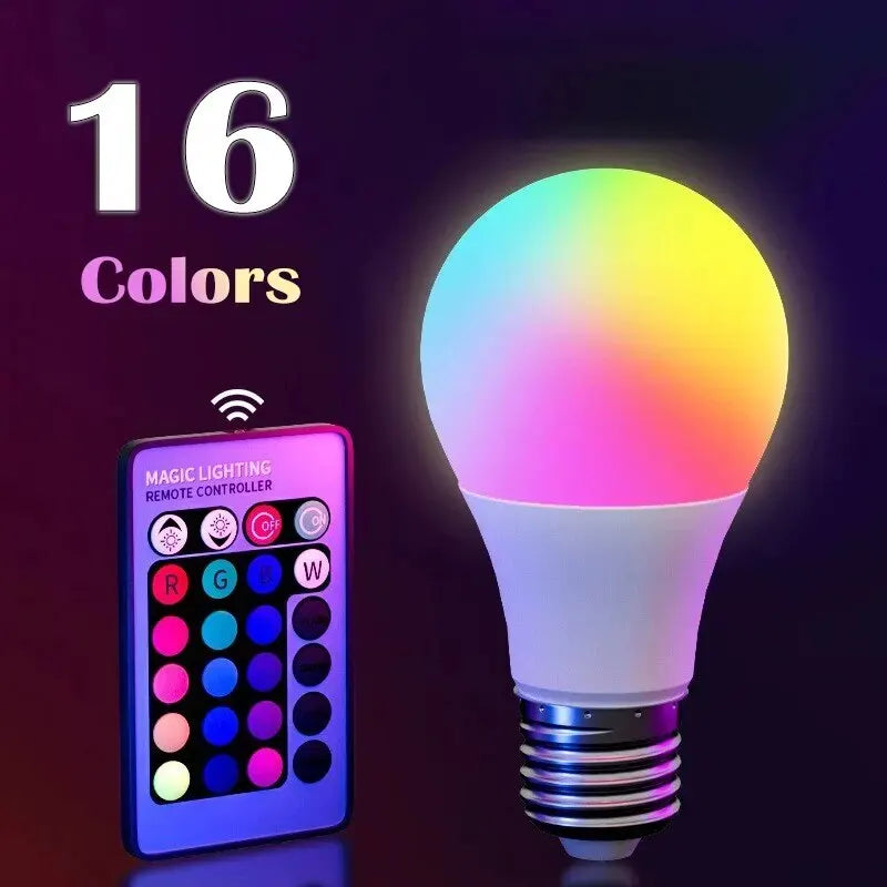 16-Color RGB LED Light Bulb with Remote – Dimmable E27 Smart Multicolor Mood Lamp (220V)