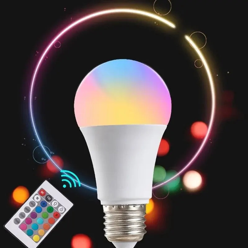 16-Color RGB LED Light Bulb with Remote – Dimmable E27 Smart Multicolor Mood Lamp (220V)