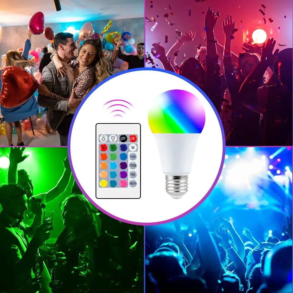 16-Color RGB LED Light Bulb with Remote – Dimmable E27 Smart Multicolor Mood Lamp (220V)