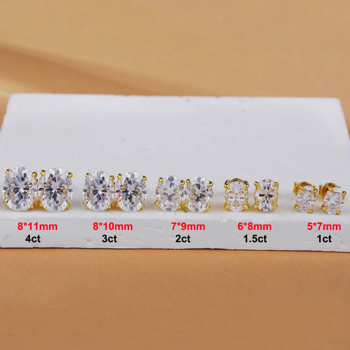 1–4CT Oval Moissanite Stud Earrings – 925 Silver, D Color