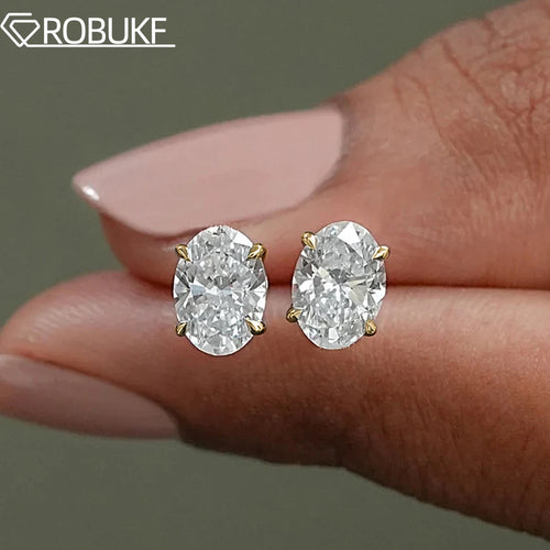 1–4CT Oval Moissanite Stud Earrings – 925 Silver, D Color