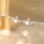999 Sterling Silver Zircon Planet Shell Earrings – Elegant Minimalist Luxury for Women