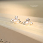 999 Sterling Silver Zircon Planet Shell Earrings – Elegant Minimalist Luxury for Women