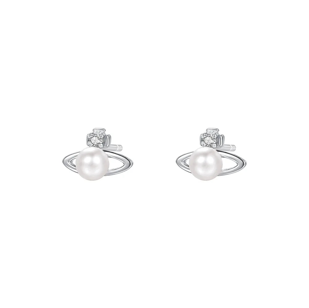 999 Sterling Silver Zircon Planet Shell Earrings – Elegant Minimalist Luxury for Women