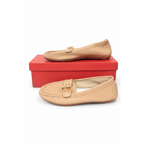 Classic Nude Loafers with Gold Detail – Comfortable Everyday Flats