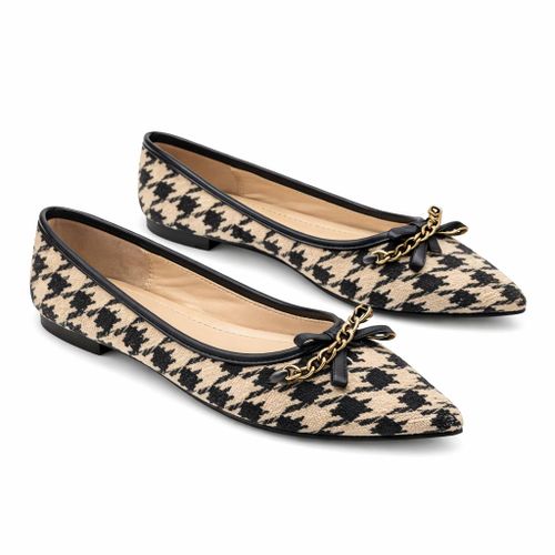 Classic Patterned Ballet Flats with Bow Accent