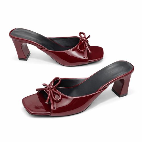 Elegant Bow Detail Mid-Heel Slide Sandals for Women