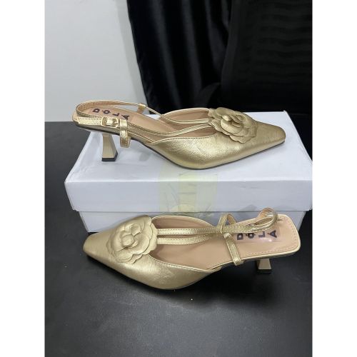 Floral Detail Slingback Mid-Heel Shoes for Women