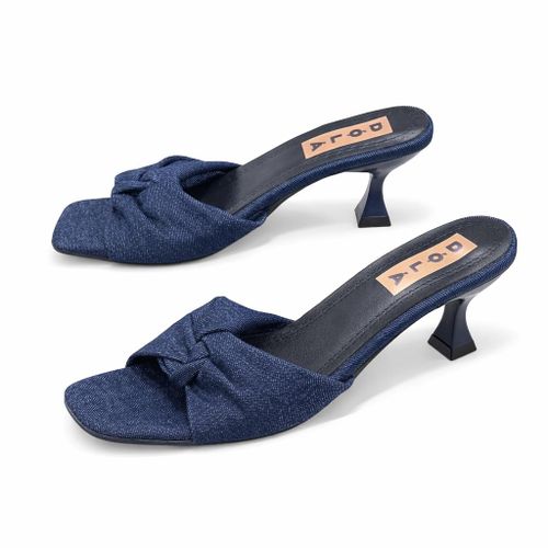 Knotted Detail Mid-Heel Slide Sandals