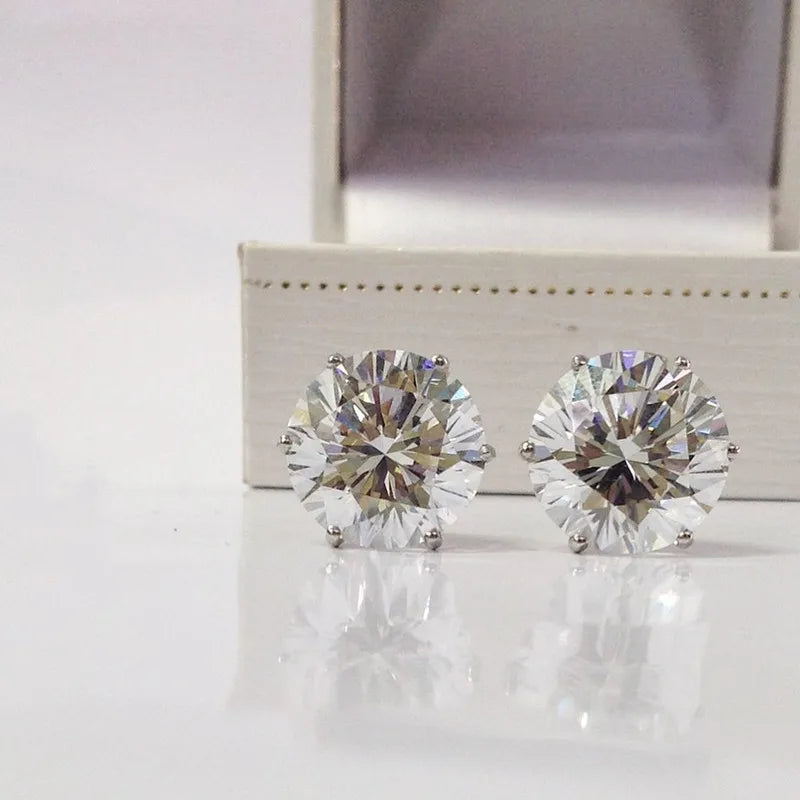 Minimalist CZ Stud Earrings – 6-Claw Silver Design