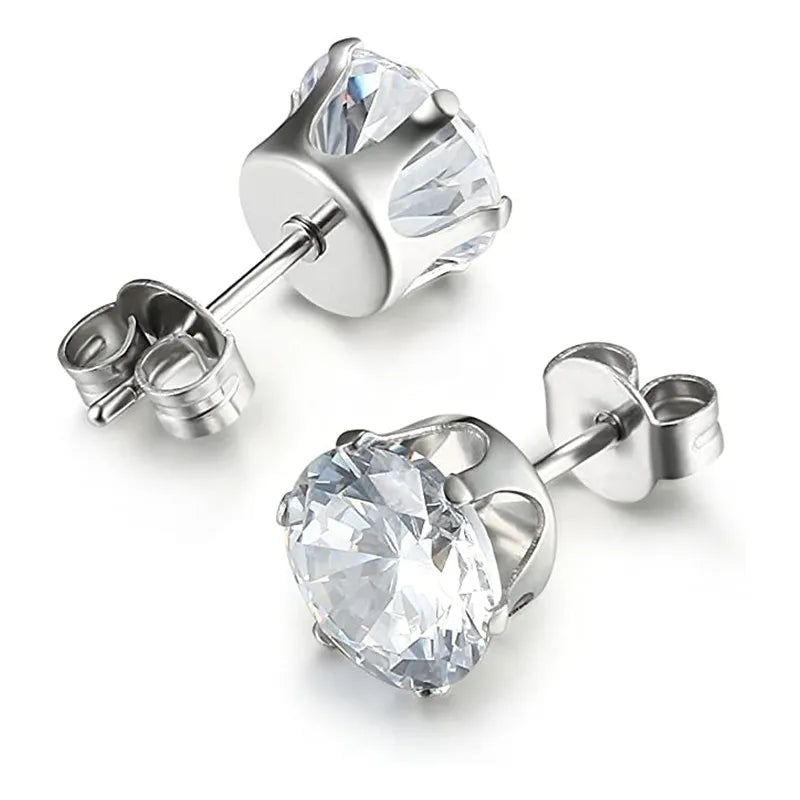 Minimalist CZ Stud Earrings – 6-Claw Silver Design