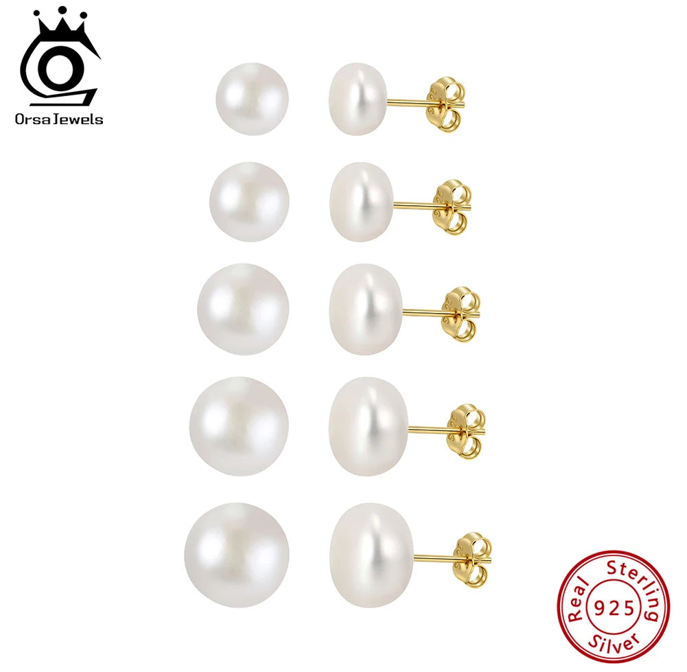 Minimalist Freshwater Pearl Stud Earrings – 925 Sterling Silver Natural Pearl Earrings for Women