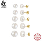 Minimalist Freshwater Pearl Stud Earrings – 925 Sterling Silver Natural Pearl Earrings for Women