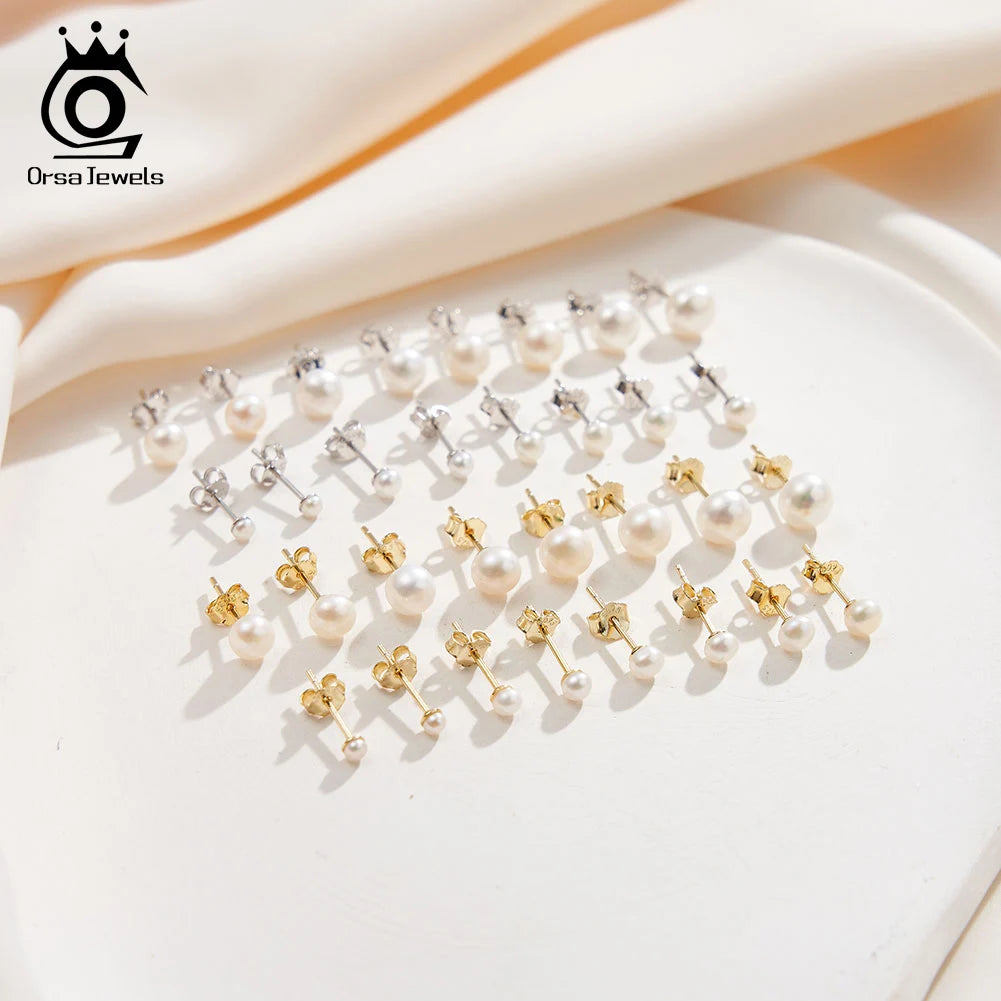 Minimalist Freshwater Pearl Stud Earrings – 925 Sterling Silver Natural Pearl Earrings for Women