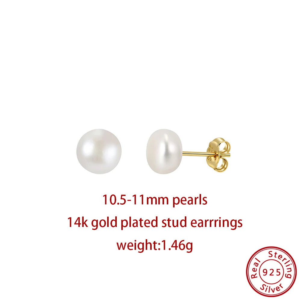 Minimalist Freshwater Pearl Stud Earrings – 925 Sterling Silver Natural Pearl Earrings for Women