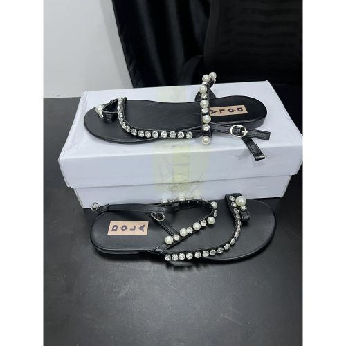 Pearl & Crystal Strap Flat Sandals for Women