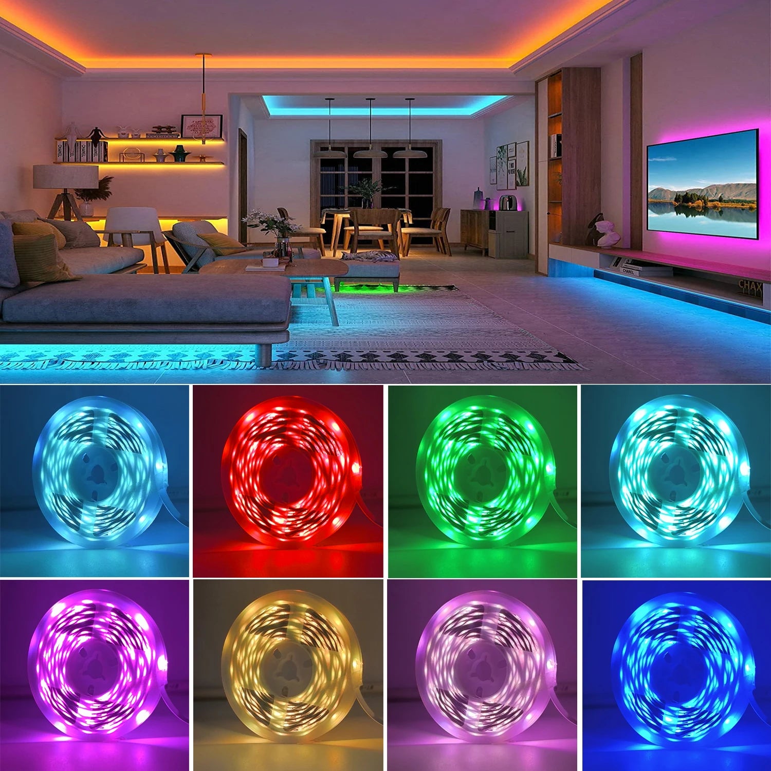 Smart RGB LED Strip Lights with App Control – 5m / 10m / 20m / 30m Flexible LED Light Tape for Bedroom, Gaming Room & Home Decoration
