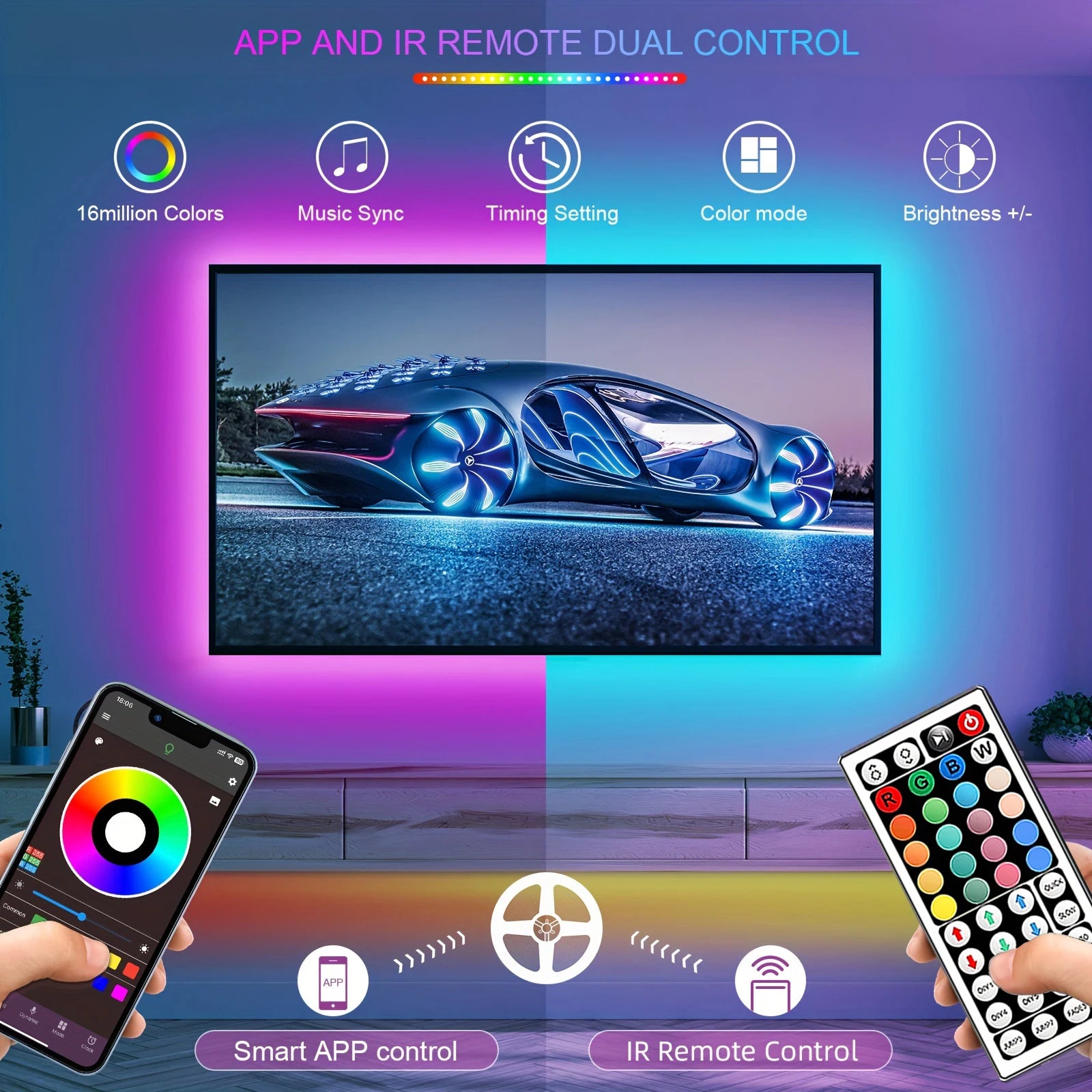 Smart RGB LED Strip Lights with App Control – 5m / 10m / 20m / 30m Flexible LED Light Tape for Bedroom, Gaming Room & Home Decoration