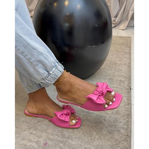 Stylish Open-Toe Slide Sandals with Double Bow Detail – Flat Comfort Sole
