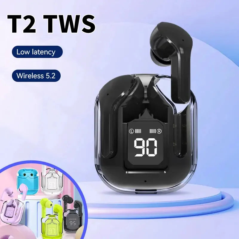 T2 Transparent Wireless Earbuds with LED Display – HiFi Stereo Bluetooth Earphones, Noise Reduction, Long Battery Life (For Xiaomi & All Devices)