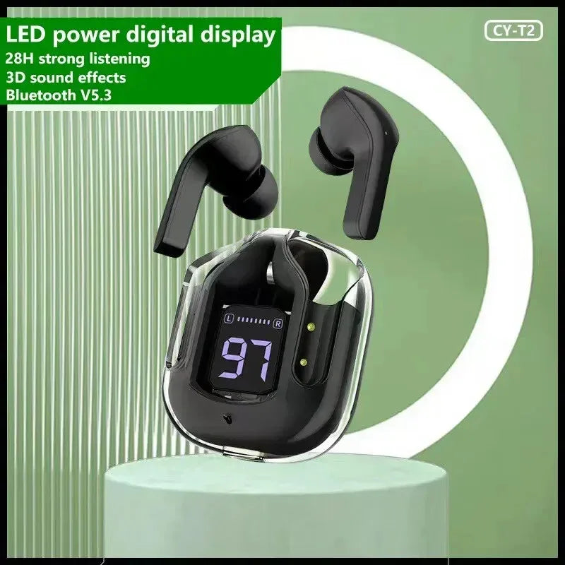 T2 Transparent Wireless Earbuds with LED Display – HiFi Stereo Bluetooth Earphones, Noise Reduction, Long Battery Life (For Xiaomi & All Devices)