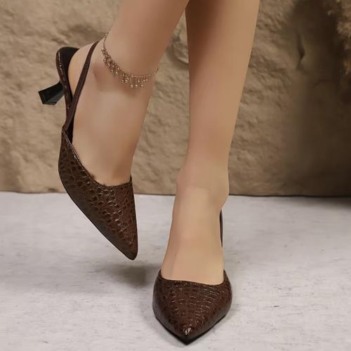 Women Pointed Toe Slingback Heels – Elegant Ladies Textured Office & Occasion Shoes