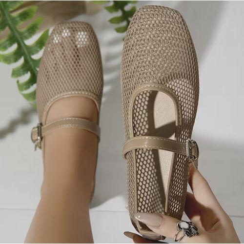 Women’s Ballet Flat Shoes – Elegant Sequin Mesh Ballet Flats with Strap