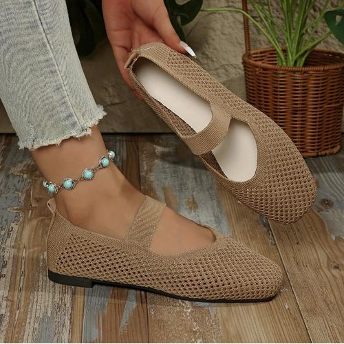 Women’s Breathable Mesh Flat Shoes – Lightweight Mary Jane Elastic Strap Casual Ballet Flats