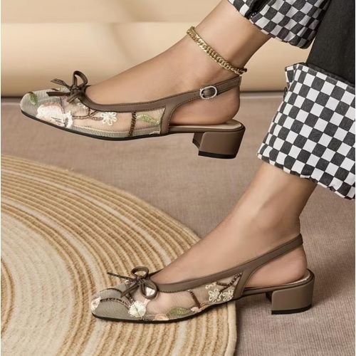 Women’s Floral Mesh Slingback Low Heel Shoes