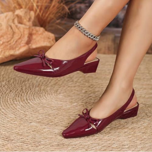 Women’s Patent Pointed Toe Low Heel Slingback Shoes – Elegant Bow Detail Office & Casual Pumps