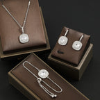 ZAKOL Luxury 3-Piece Brilliant Square Zirconia Jewelry Set - Micro-Paved Necklace, Earrings & Bracelet for Weddings & Galas