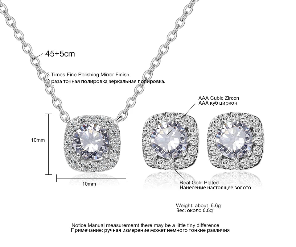 ZAKOL Luxury 3-Piece Brilliant Square Zirconia Jewelry Set - Micro-Paved Necklace, Earrings & Bracelet for Weddings & Galas