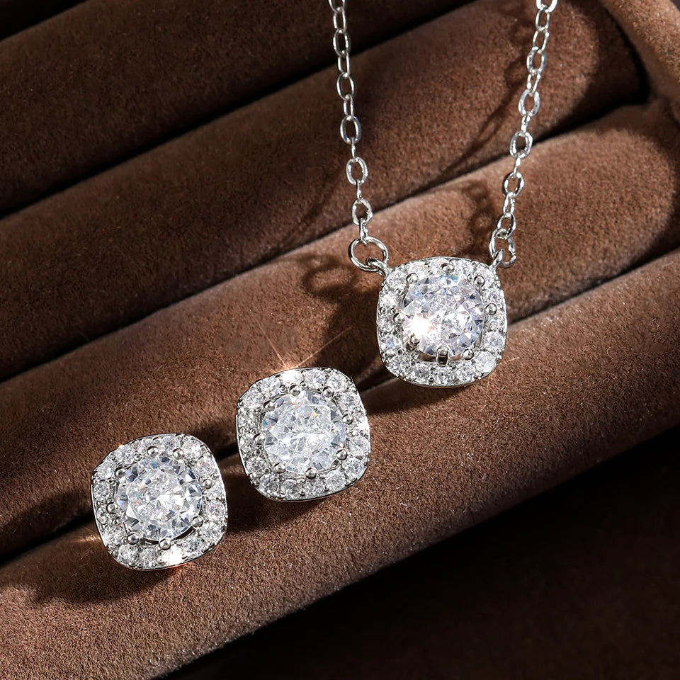 ZAKOL Luxury 3-Piece Brilliant Square Zirconia Jewelry Set - Micro-Paved Necklace, Earrings & Bracelet for Weddings & Galas